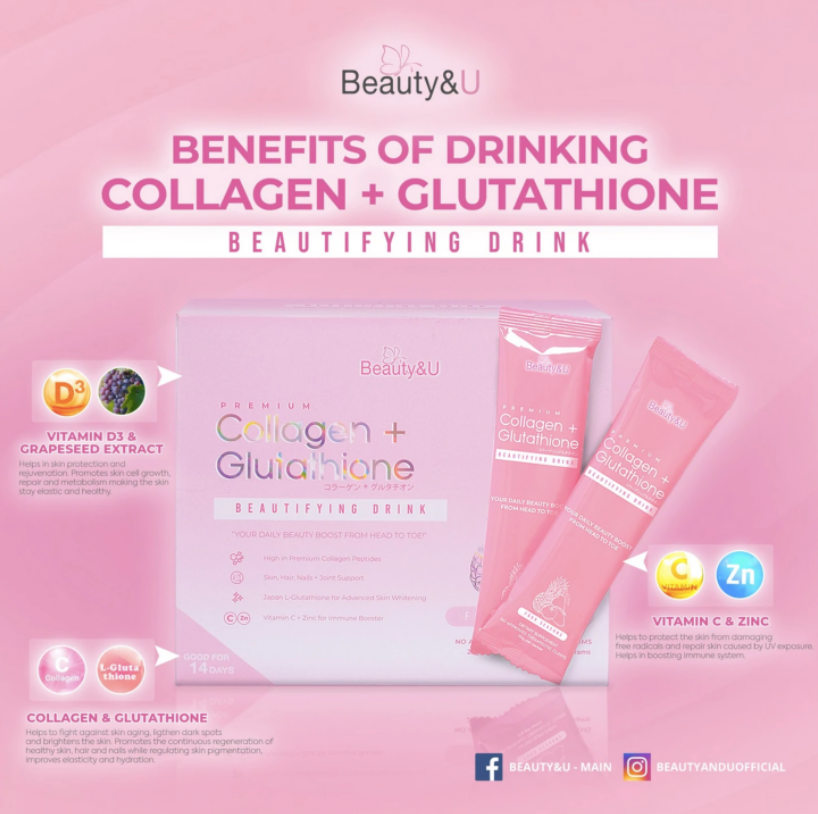 BEAUTY&U PREMIUM COLLAGEN GLUTATHIONE BEAUTIFYING DRINK WHITENING, WITH VITAMIN C AND ZINC